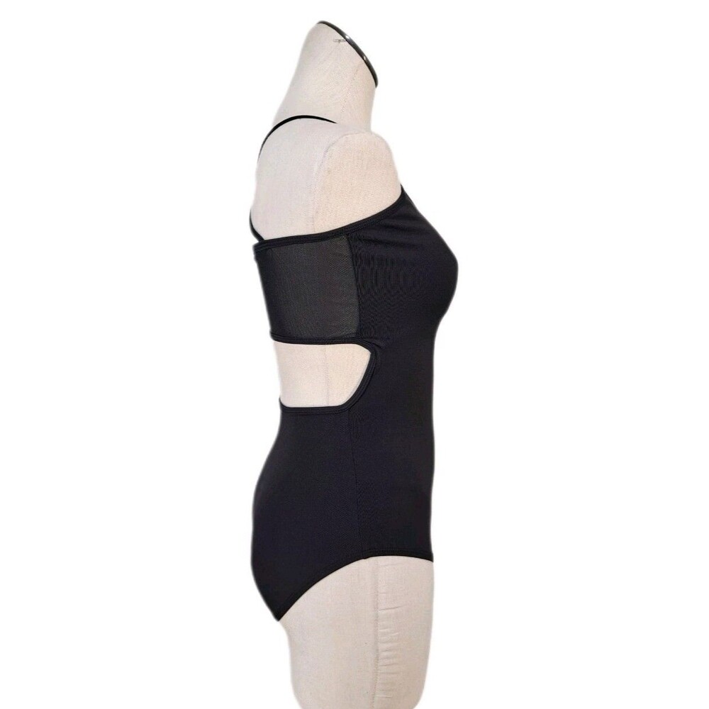 Aja VTG Open Back Cutout Crossback Strappy Tank Leotard Black Mesh Panel Size S - Picture 6 of 16